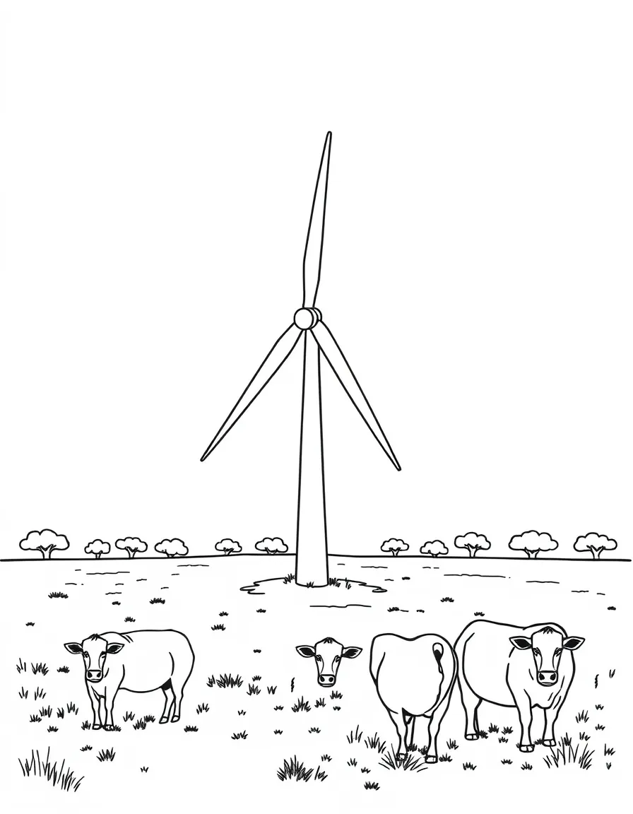 (Texas) A wind turbine with cows nearby