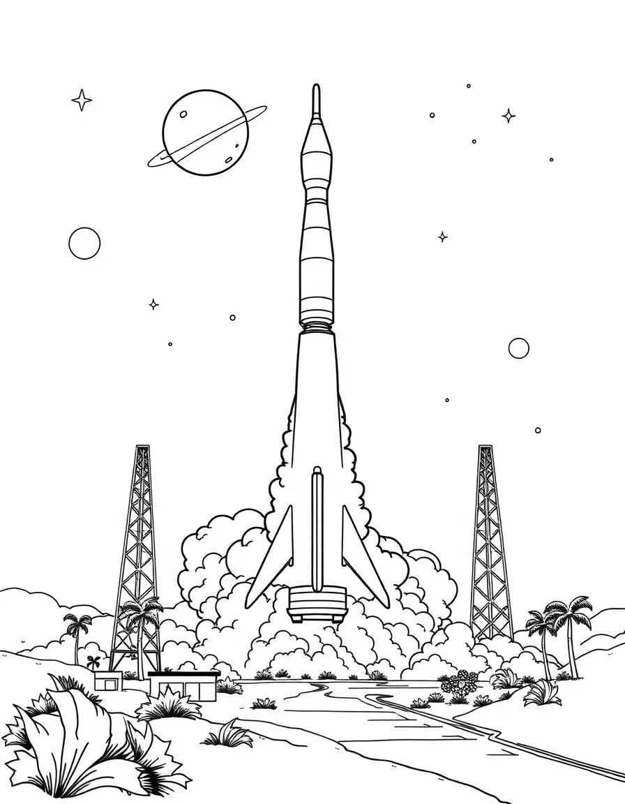 (Texas) A space rocket launch at Johnson Space Center