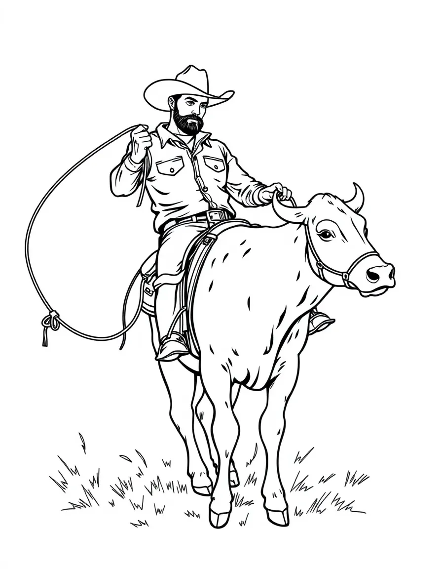 (Texas) A cowboy lassoing a calf