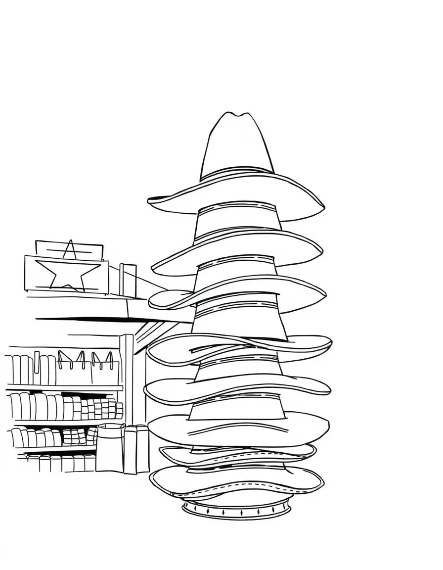 (Texas) A tall hat stack at a Texas store