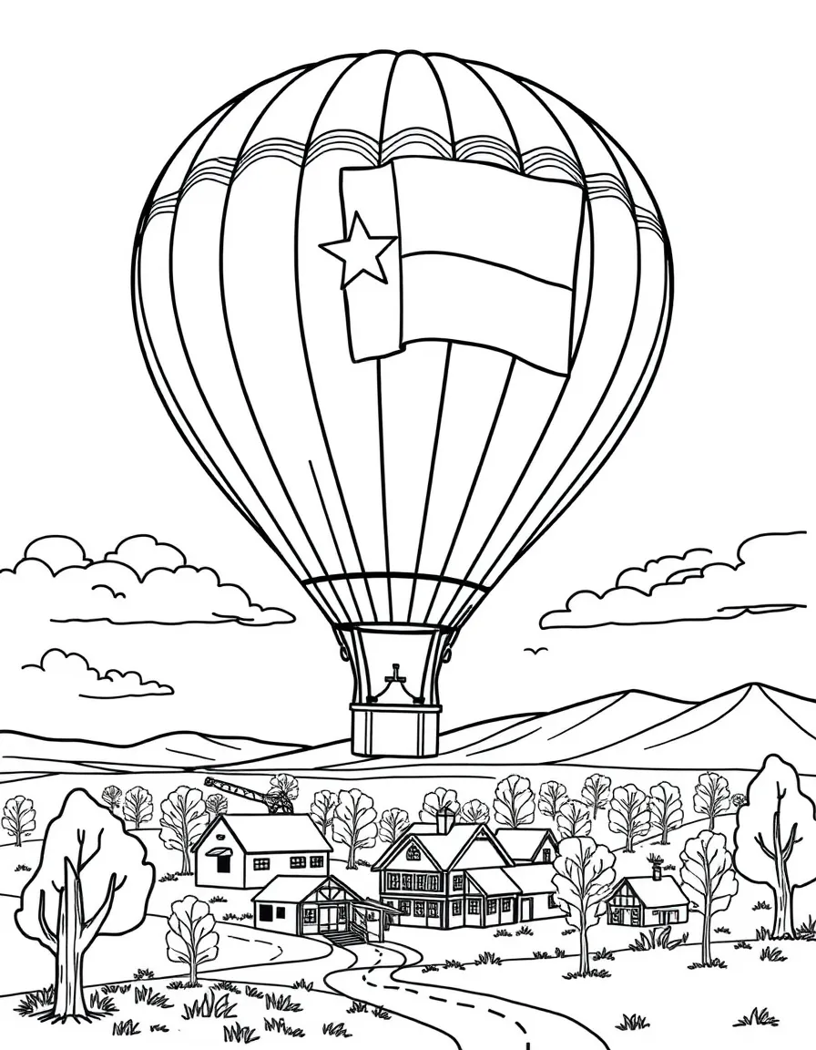 (Texas) A hot air balloon over a small town