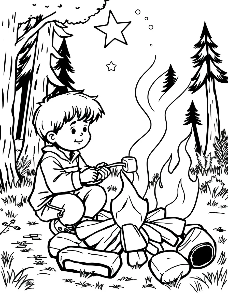 (Texas) A child roasting marshmallows at a Texas campfire