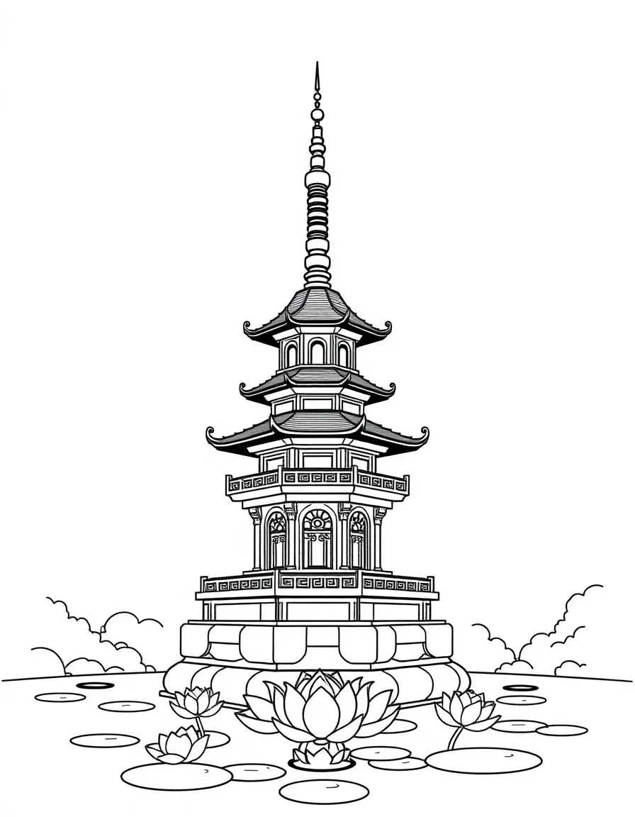 (Vietnam) The One Pillar Pagoda in Hanoi standing on a single pillar above a lotus pond.