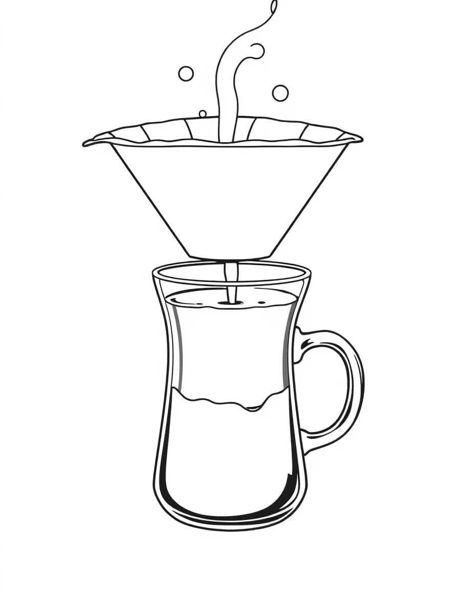 (Vietnam) A Vietnamese coffee filter dripping strong coffee into a glass with sweet milk at the bottom.