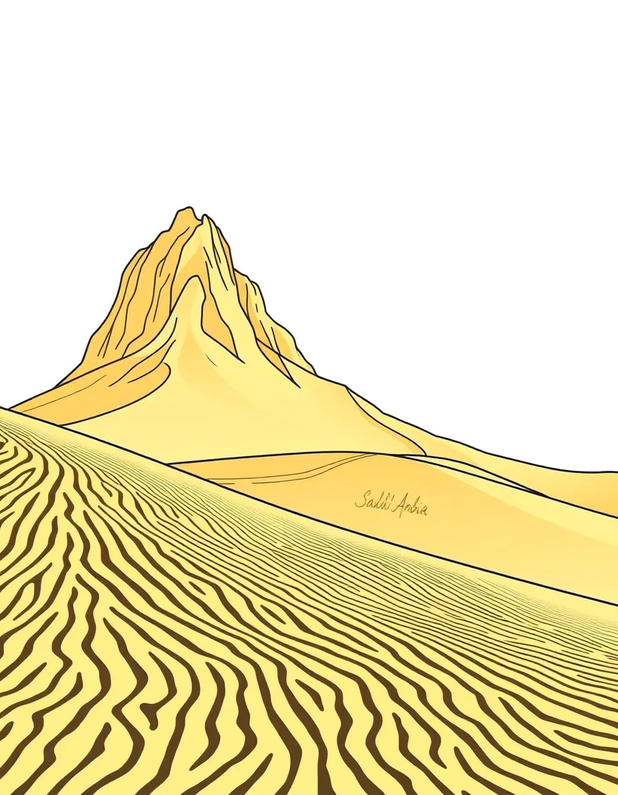 (Saudi Arabia) Towering golden sand dunes in the Empty Quarter desert with rippling patterns.