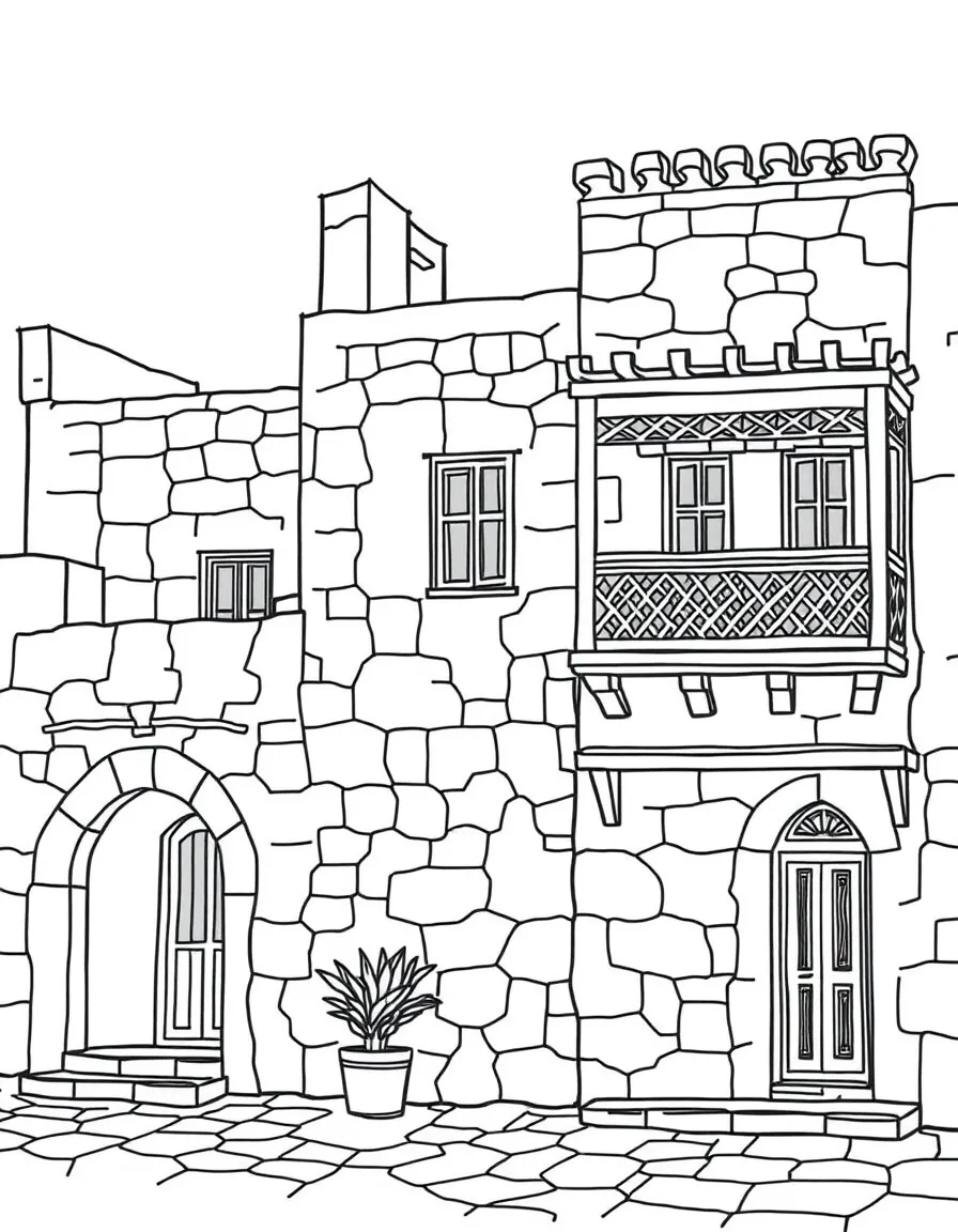 (Saudi Arabia) The old coral-stone houses of Jeddah’s Al-Balad with wooden lattice balconies on the upper floors.