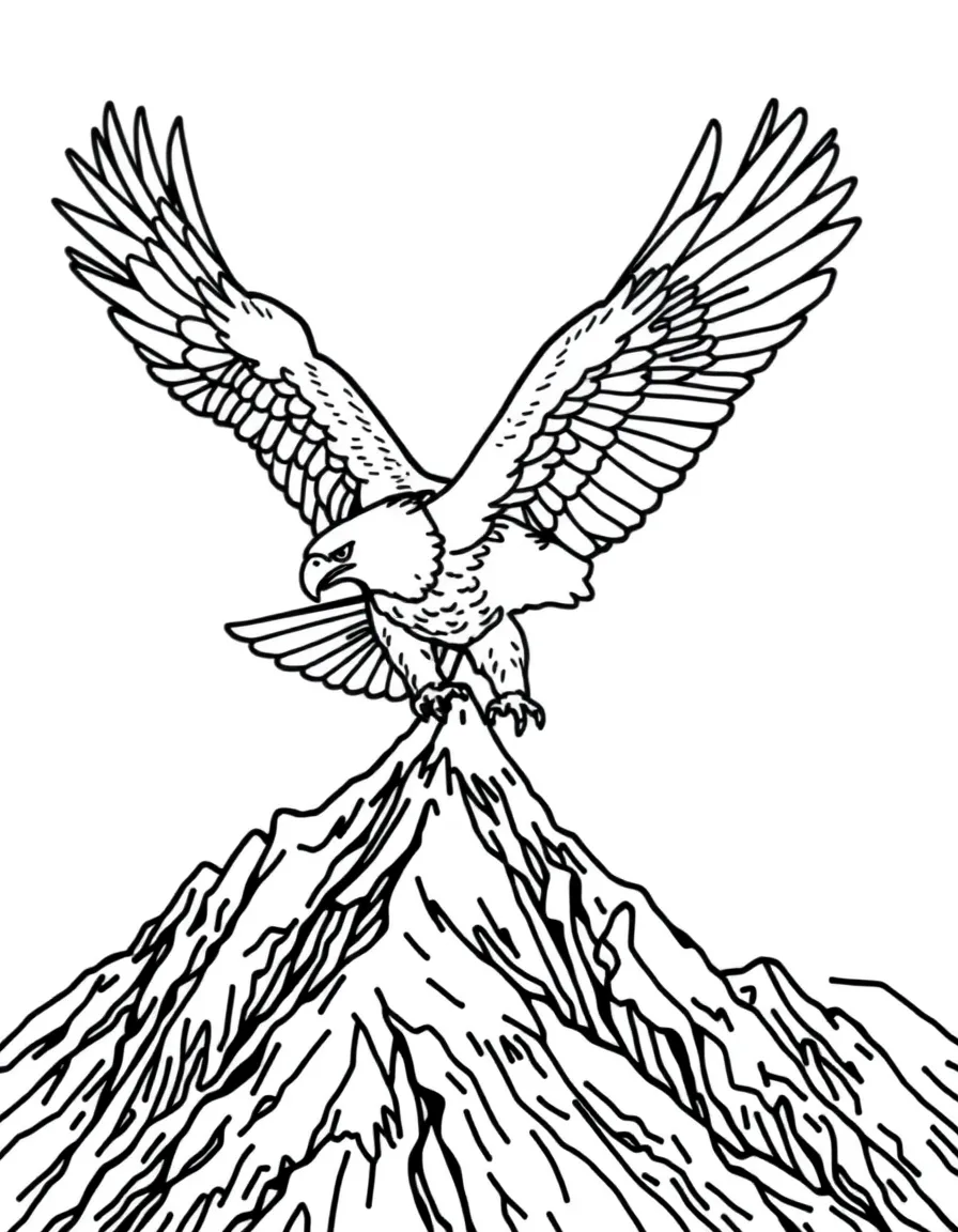 (United States) A bald eagle soaring above mountain peaks