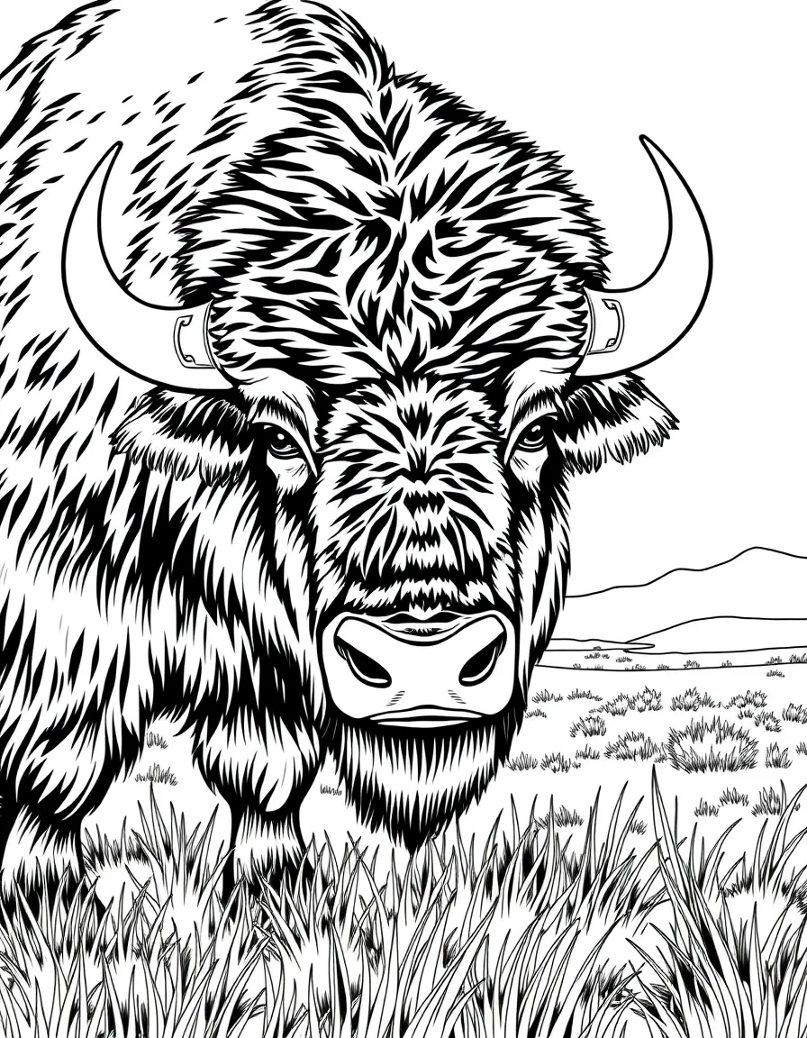(United States) A bison (buffalo) grazing on the open prairie