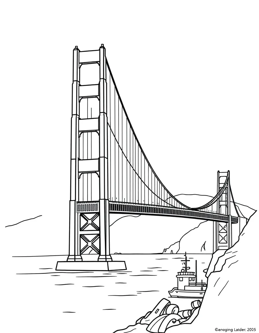(United States) The Golden Gate Bridge spanning over the bay with boats below