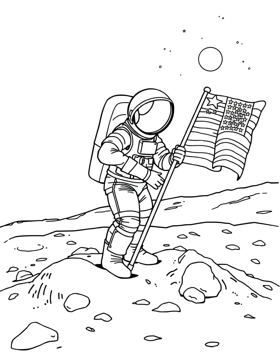 (United States) An astronaut planting an American flag on the Moon