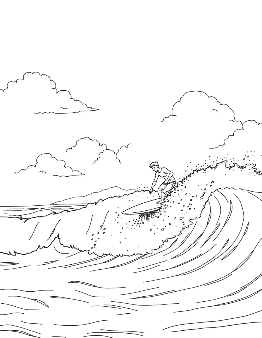 (United States) A surfer catching a wave on a sunny Hawaiian beach