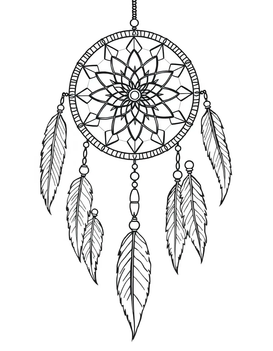 (United States) A dreamcatcher hanging with feathers and beads