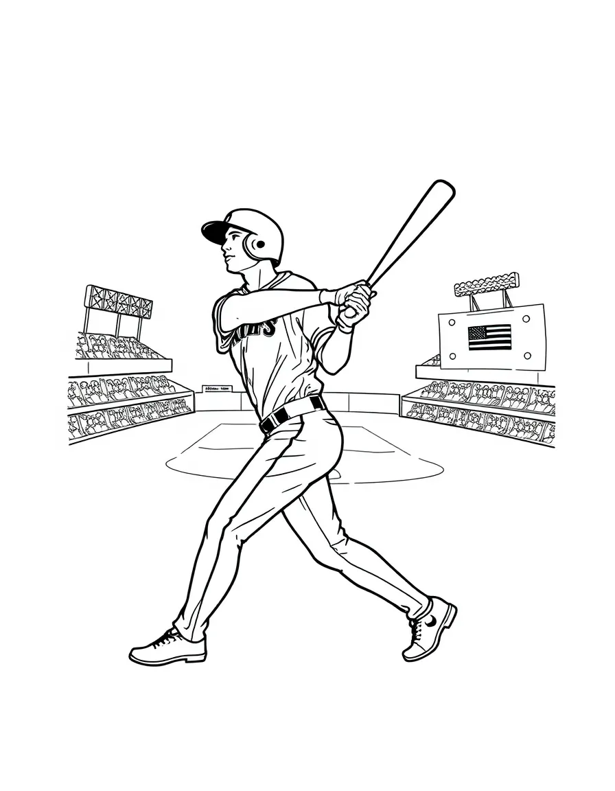 (United States) A baseball player hitting a home run in a stadium