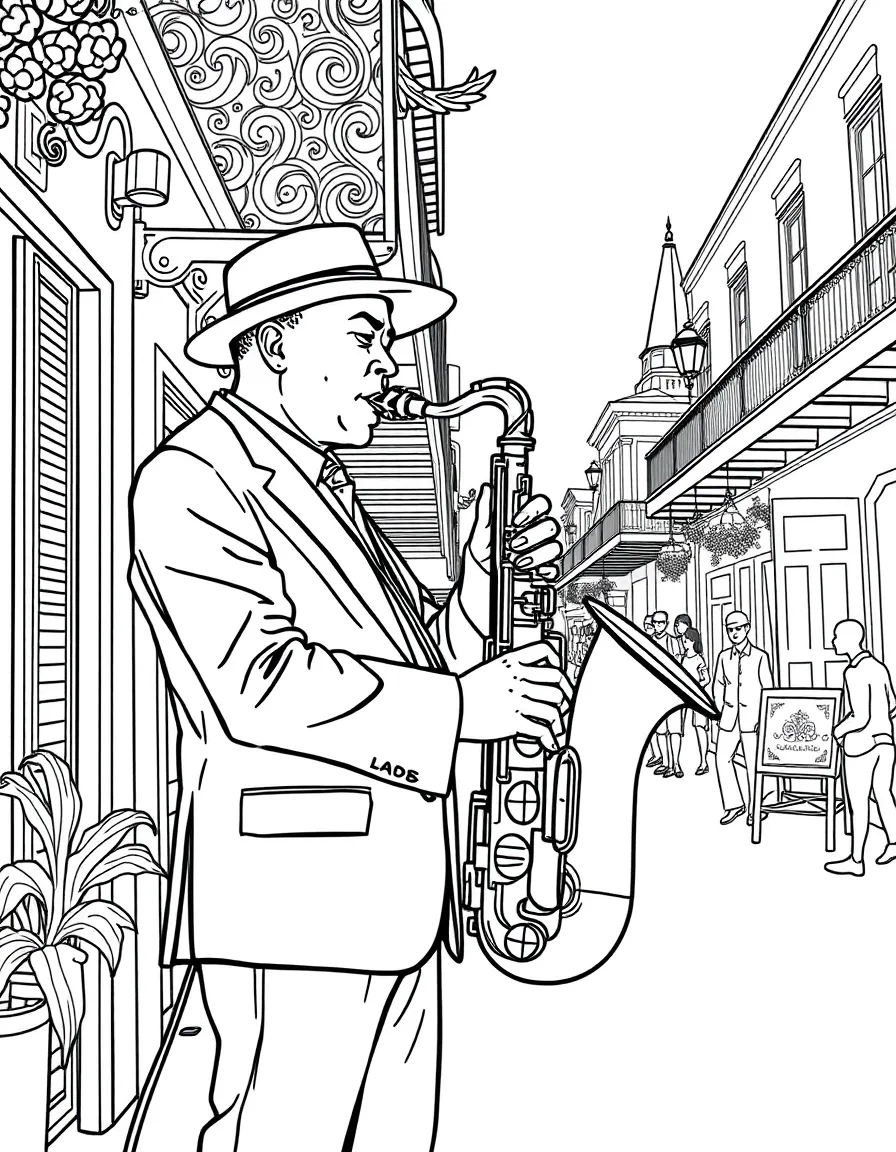 (United States) A jazz musician playing saxophone on a New Orleans street