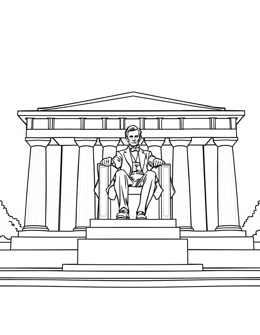 (United States) The Lincoln Memorial with the statue of Abraham Lincoln seated