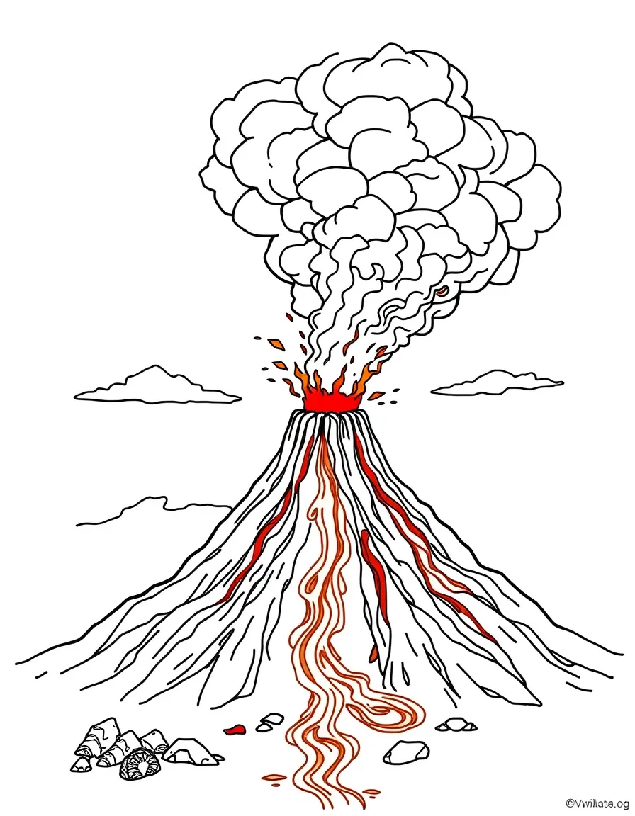 (United States) A volcano erupting in Hawaii with red lava flowing