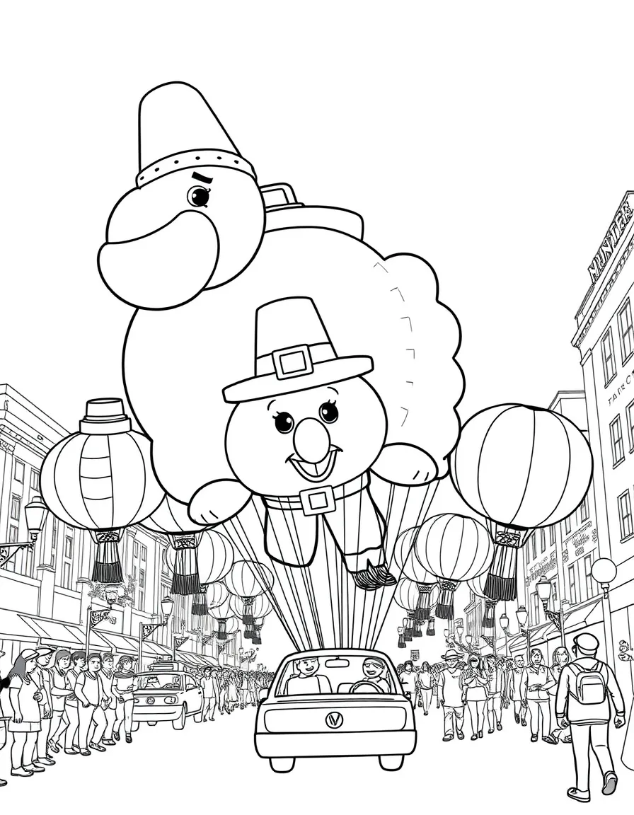 (United States) Giant character balloons floating in a Thanksgiving parade