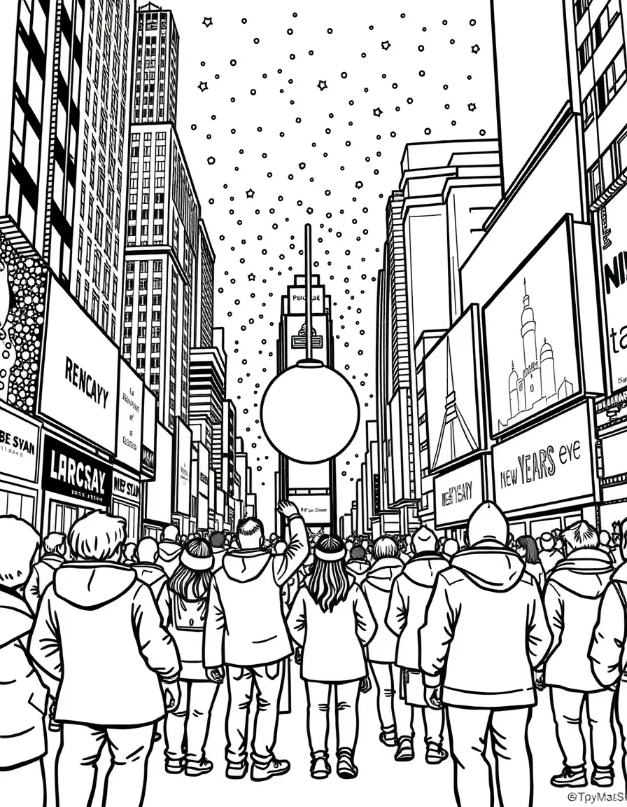 (United States) People celebrating New Year’s Eve in Times Square as the big ball drops