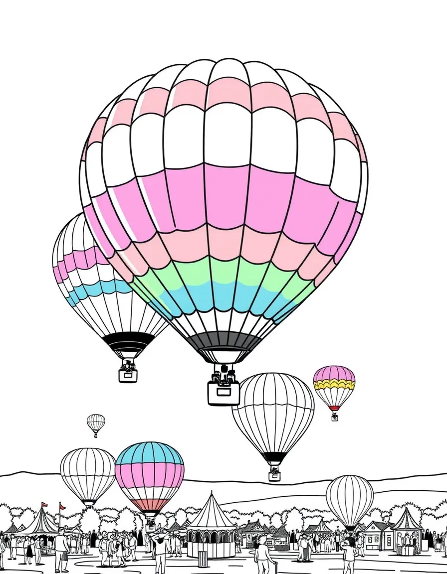 (United States) Colorful hot air balloons rising into the sky at a festival