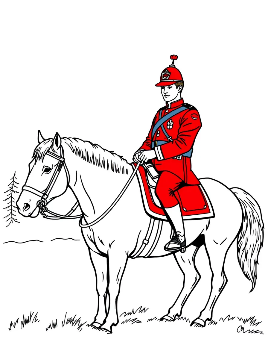 (Canada) A Royal Canadian Mounted Police officer (Mountie) on horseback in red uniform