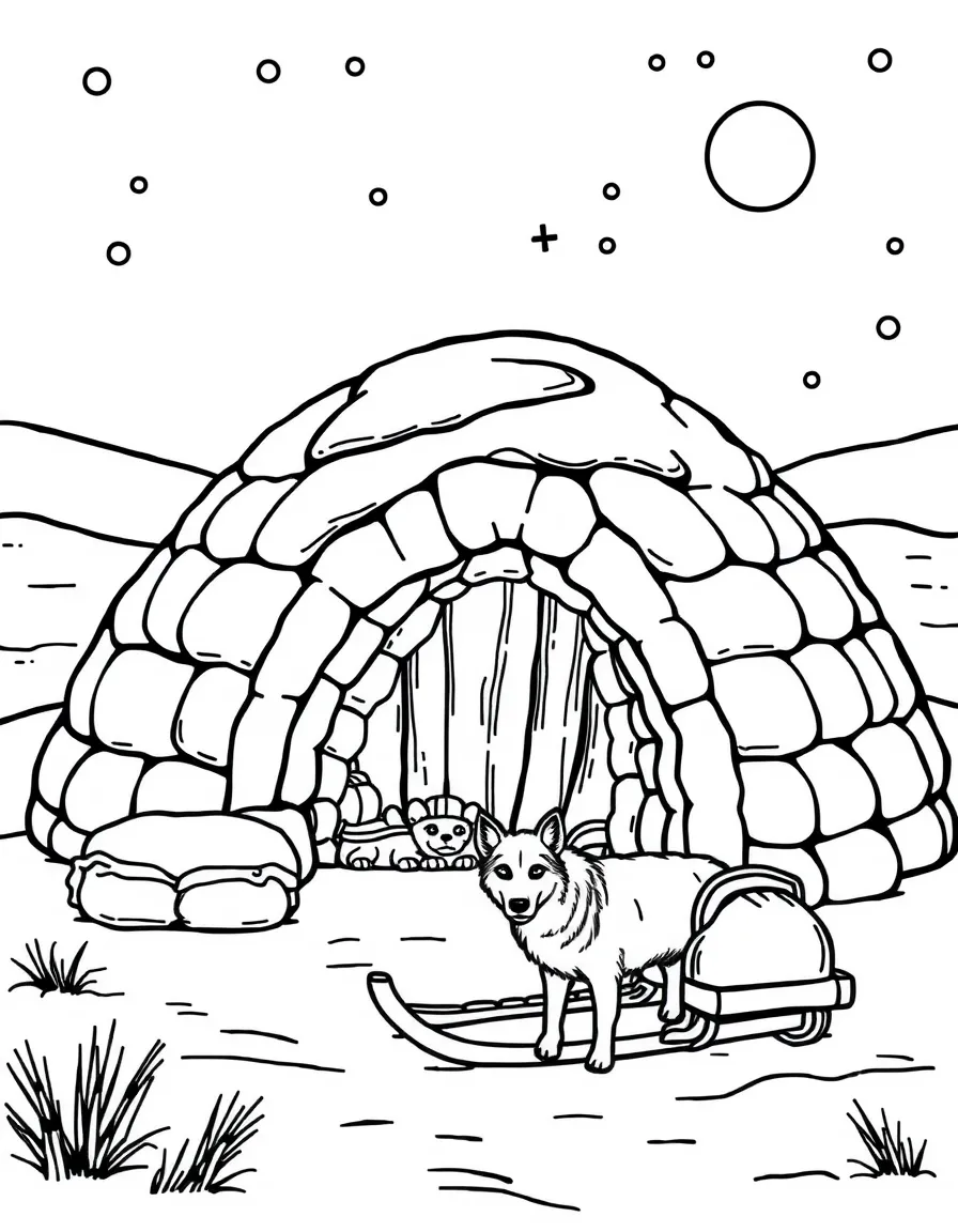 (Canada) An Inuit igloo in the Arctic with a dog sled outside