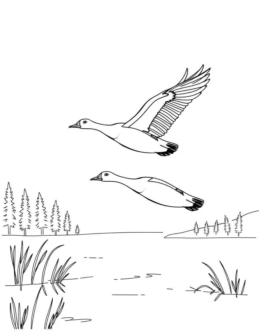 (Canada) A pair of Canada geese flying over a lake