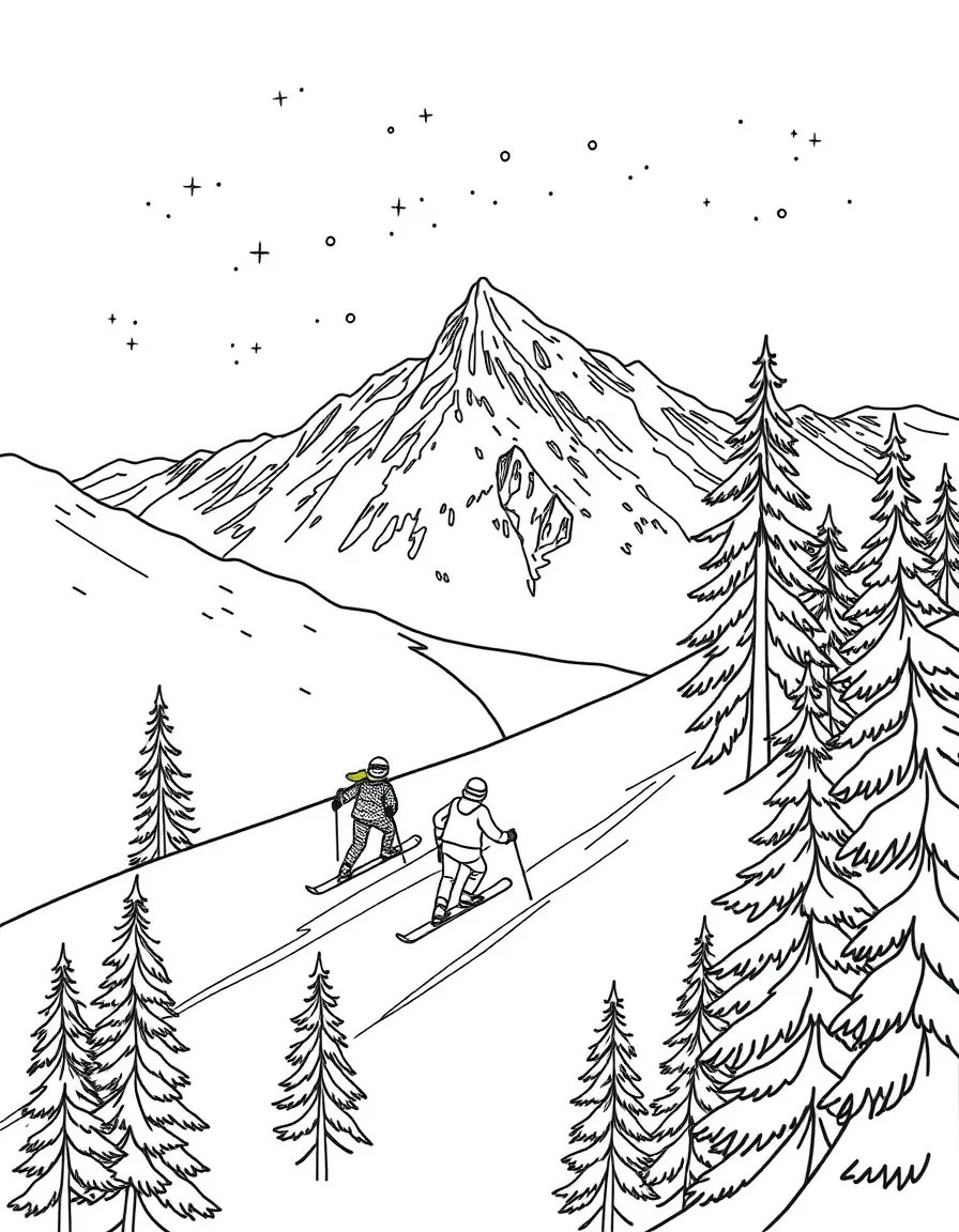 (Canada) Skiers going down a snowy mountain slope