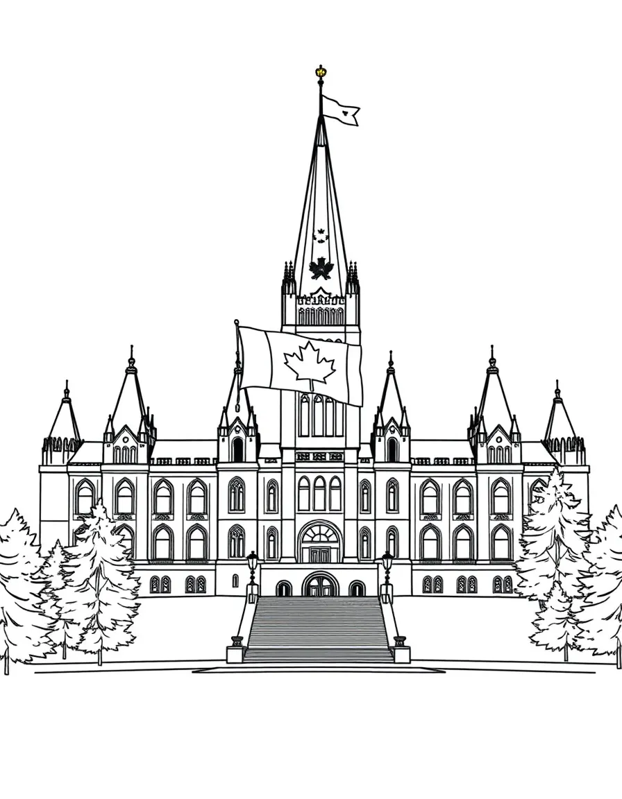 (Canada) The Parliament building in Ottawa with the Canadian flag flying