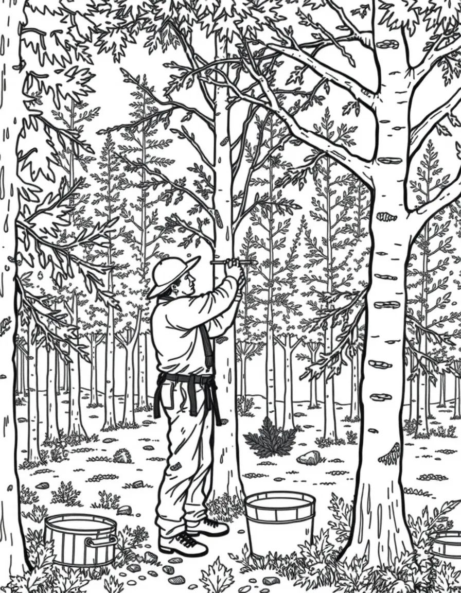 (Canada) A farmer tapping trees in a sugar maple grove