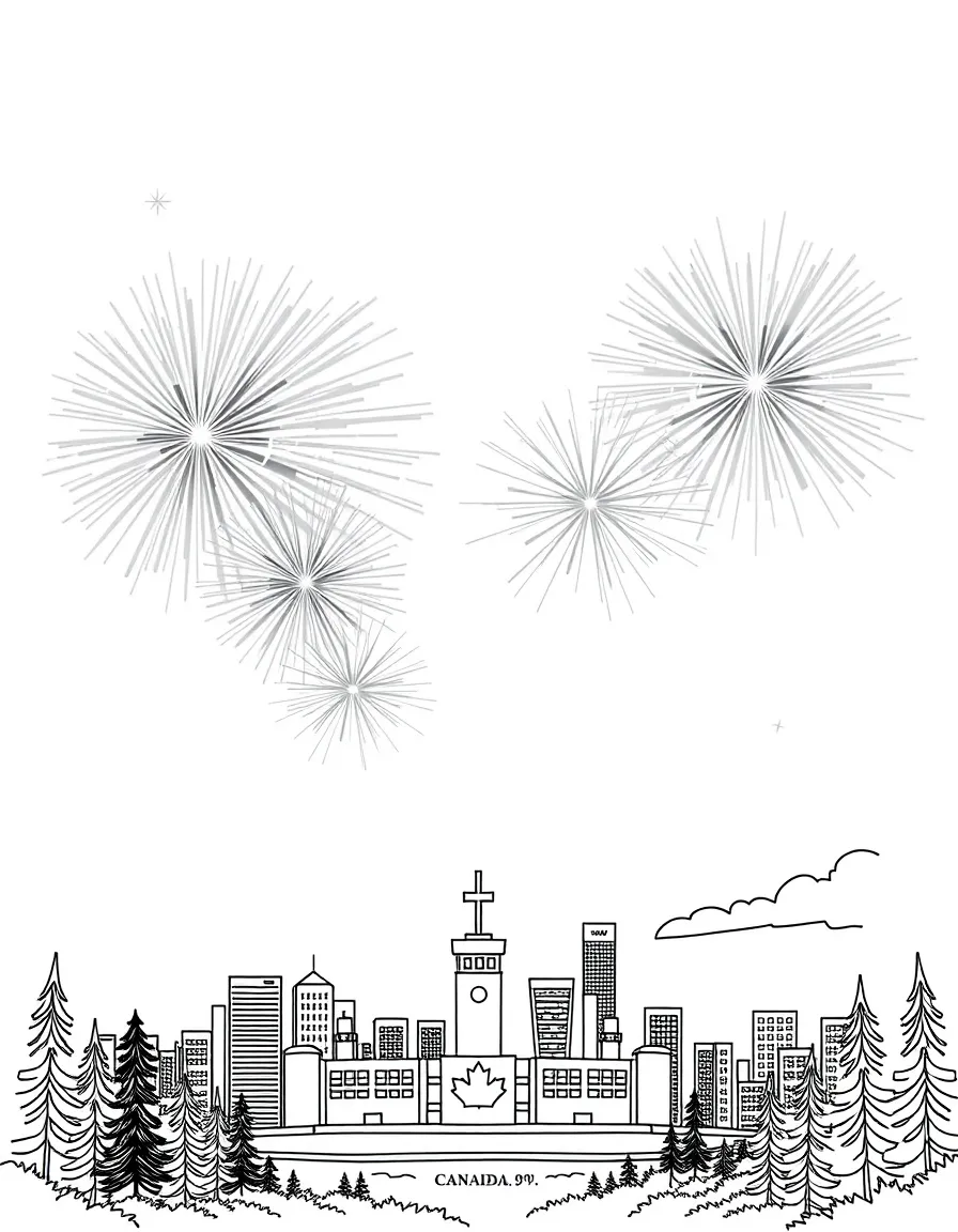 (Canada) Bright fireworks lighting up the sky on Canada Day