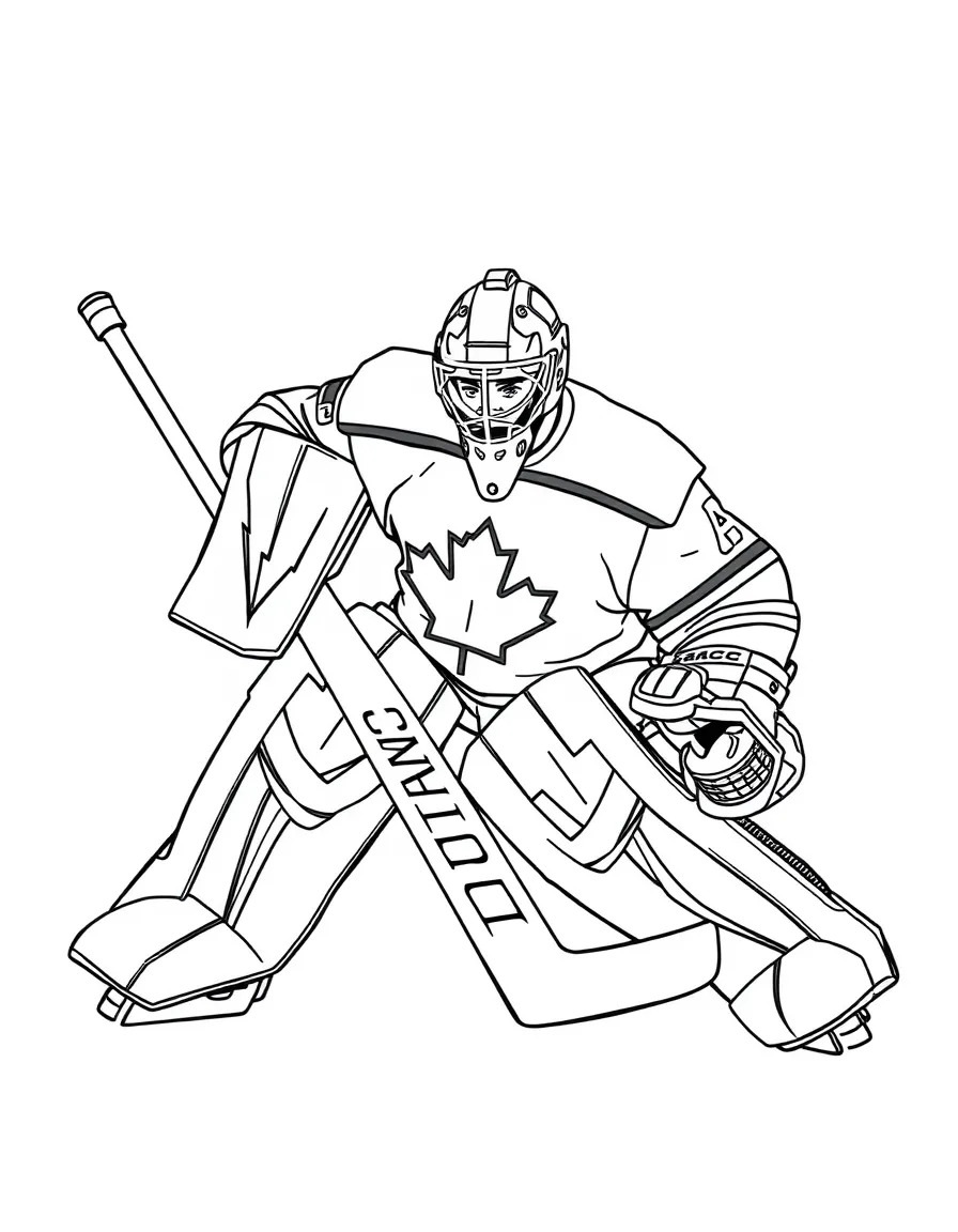 (Canada) A hockey goalie guarding the net in full gear