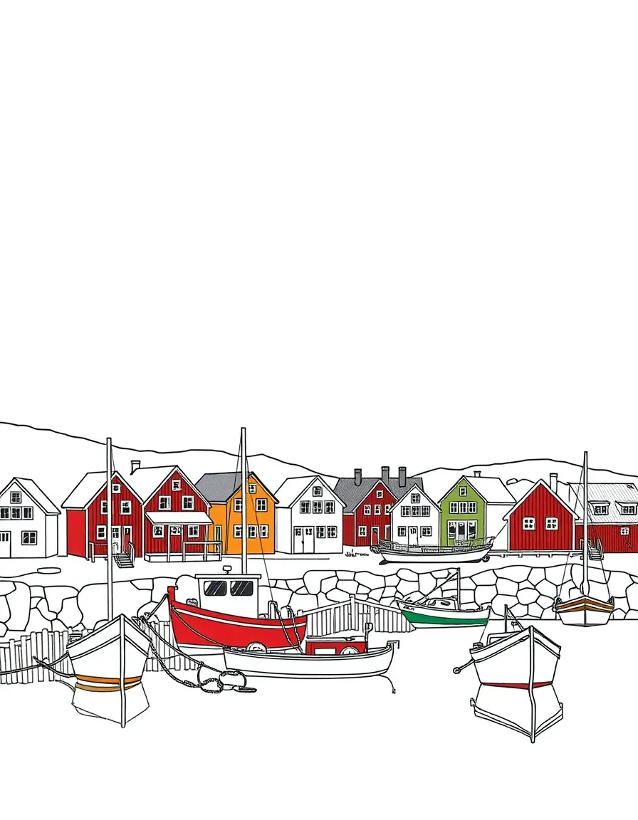 (Canada) Colorful houses and boats in a Newfoundland fishing village
