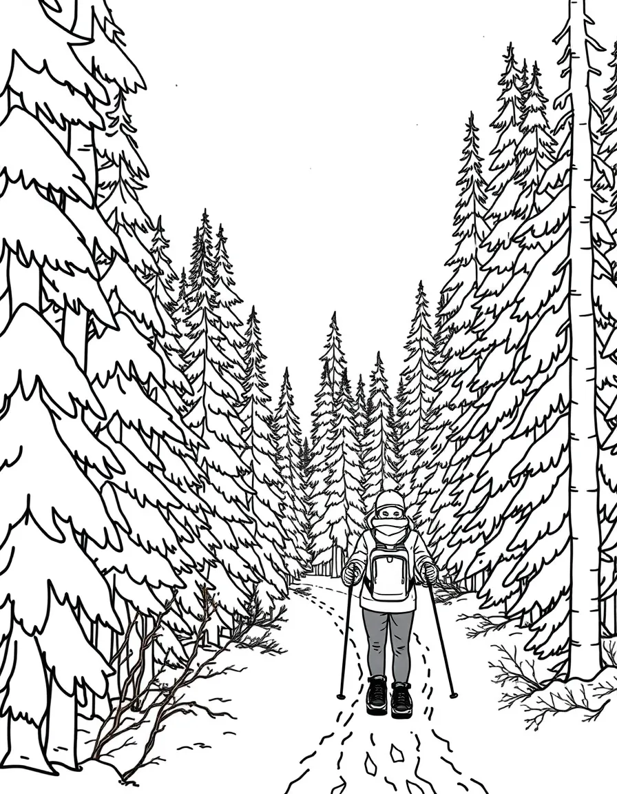 (Canada) A person snowshoeing through a quiet winter forest