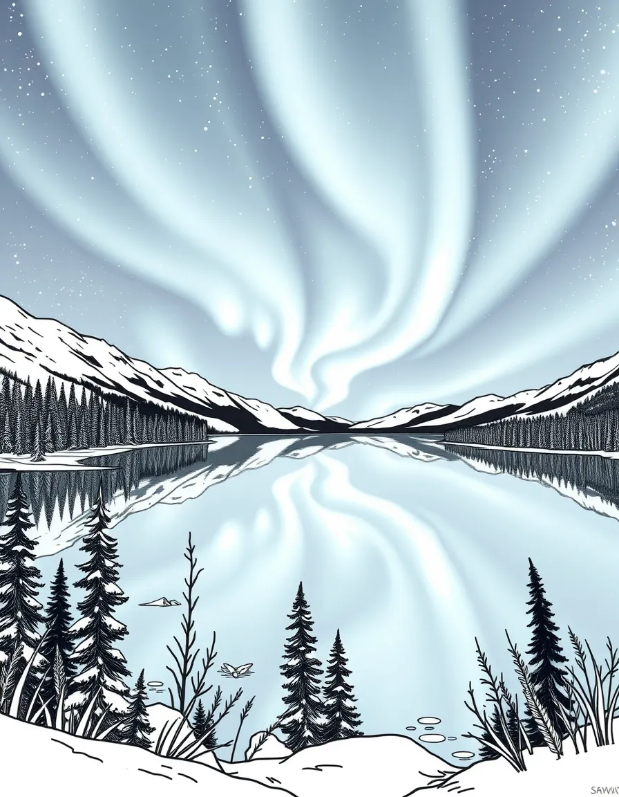 (Canada) The aurora borealis reflecting on a northern Canadian lake