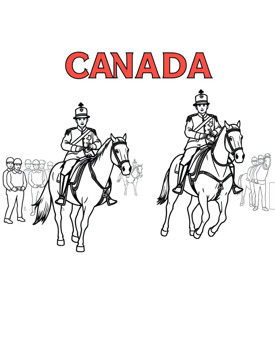 (Canada) The RCMP Musical Ride with Mounties performing on horses