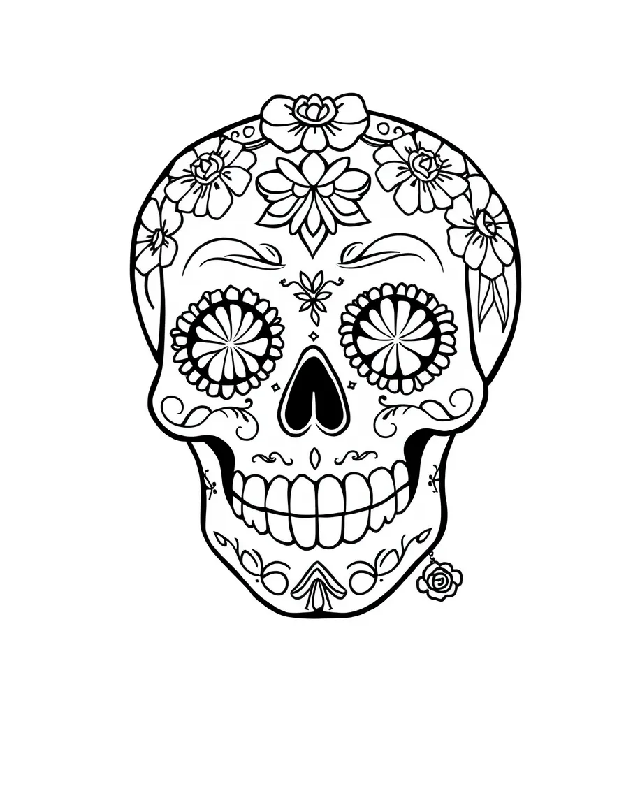 (Mexico) A smiling sugar skull (Calavera) decorated for Día de Muertos (Day of the Dead)