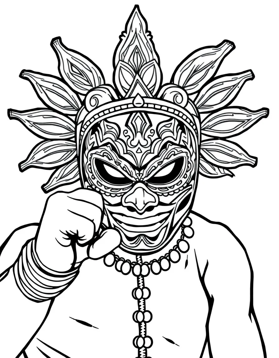 (Mexico) A luchador wrestler in a vibrant mask striking a pose