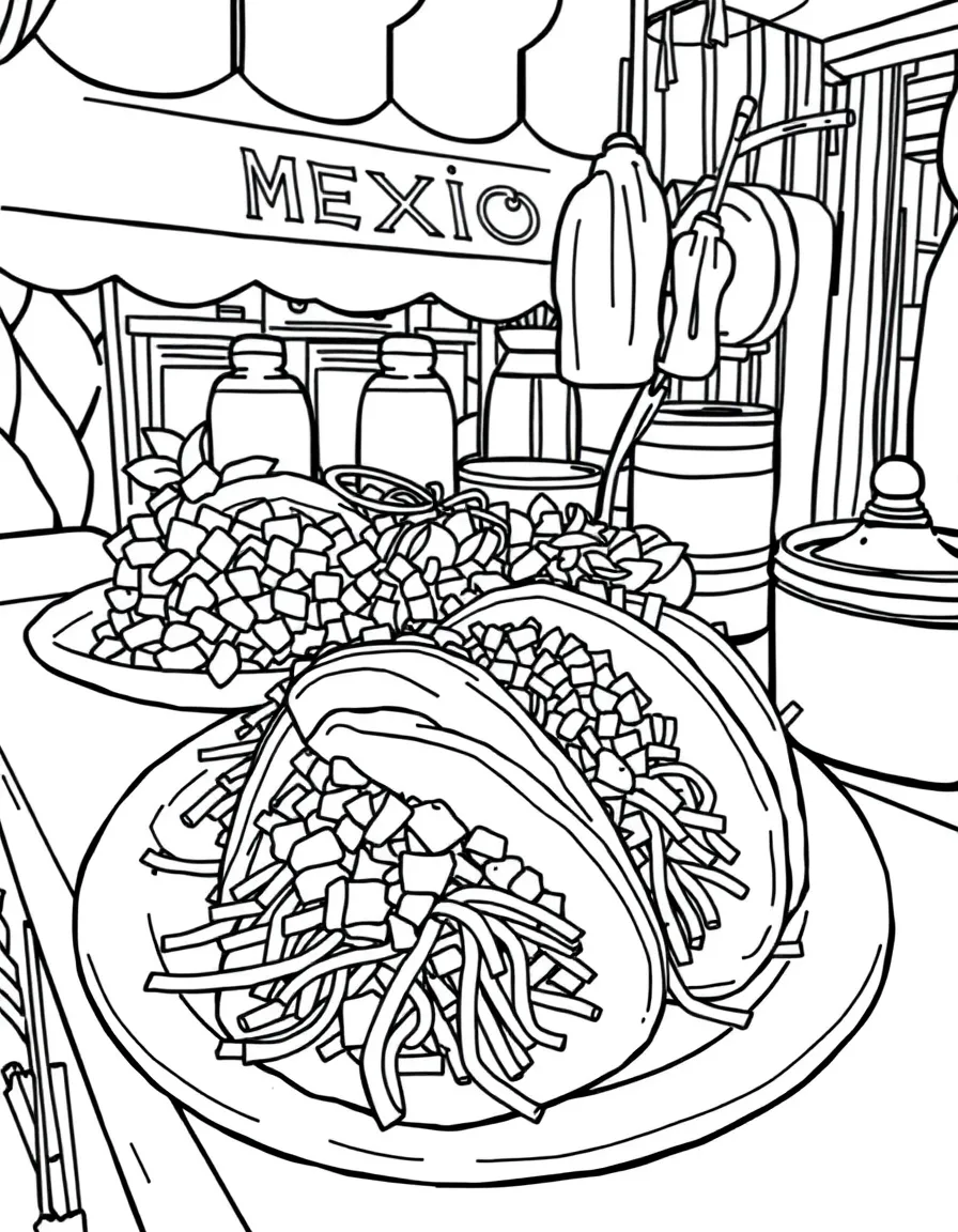 (Mexico) A plate of tacos with various toppings at a street food stand