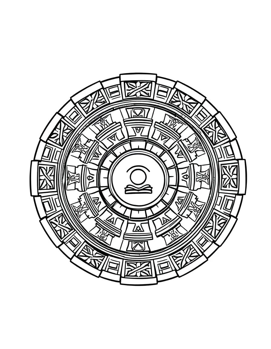 (Mexico) The Aztec Sun Stone calendar with its intricate carvings