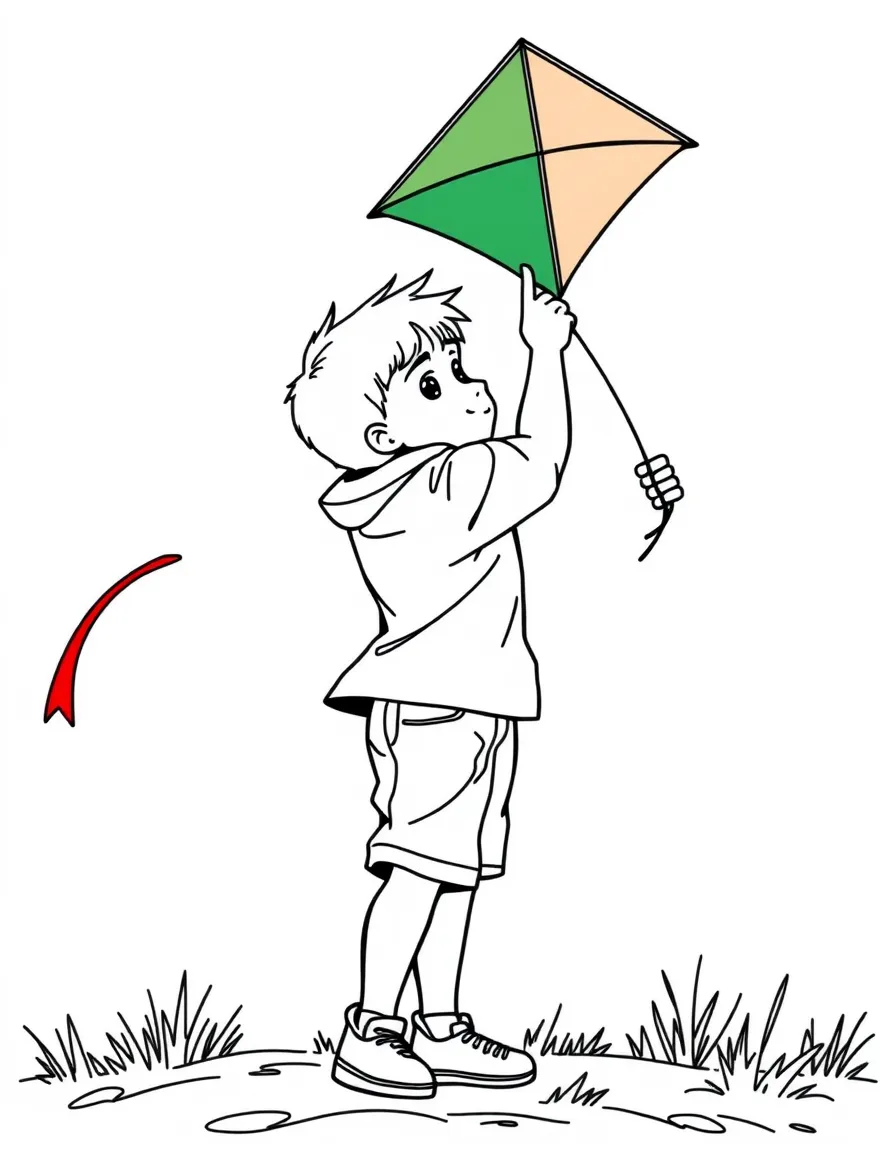 (Mexico) A boy flying a red, white, and green kite on Mexican Independence Day