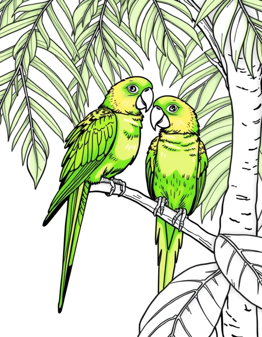 (Mexico) A pair of green parrots sitting in a tropical tree