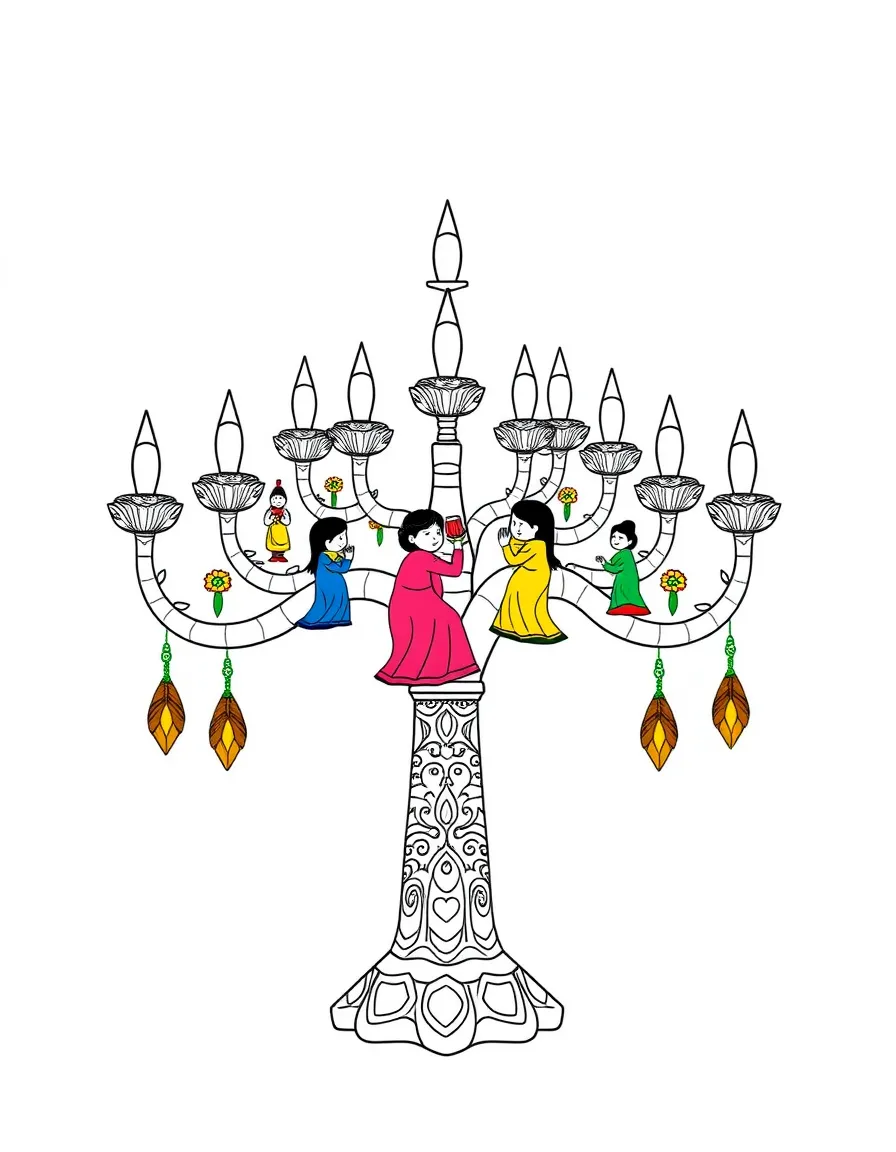 (Mexico) A Mexican folk art tree of life candelabra with colorful figures