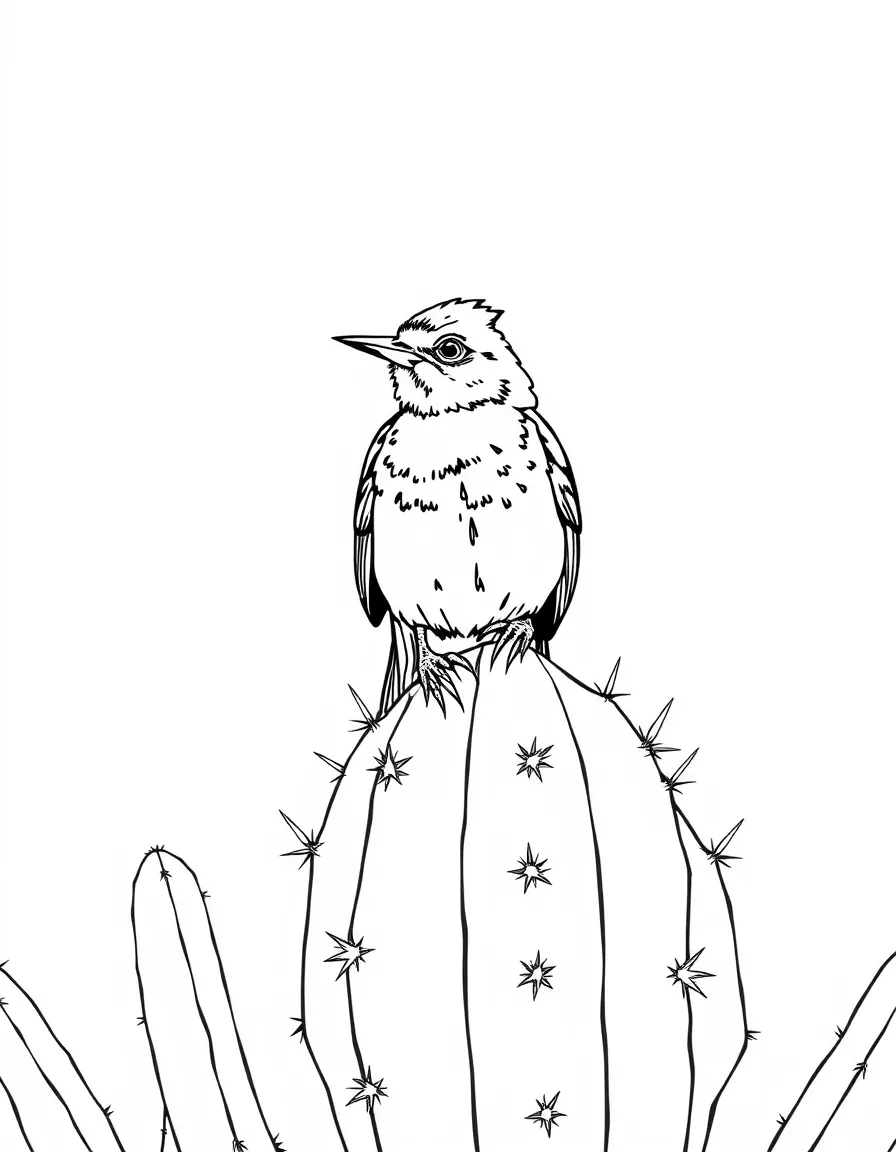 (Mexico) A cactus wren bird perched on a nopal cactus