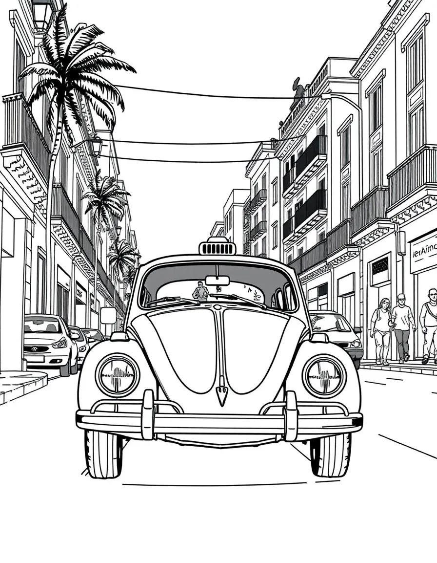 (Mexico) A street scene with a vintage Volkswagen Beetle taxi in Mexico City