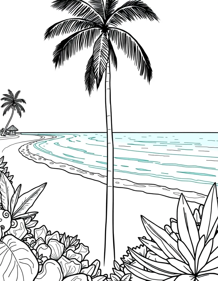 (Mexico) A palm-lined beach in Cancún with turquoise water