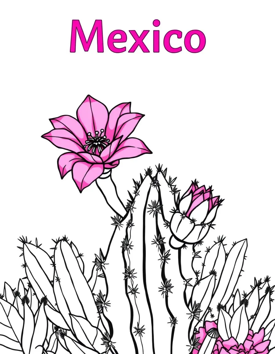 (Mexico) A cactus in bloom with a bright pink desert flower