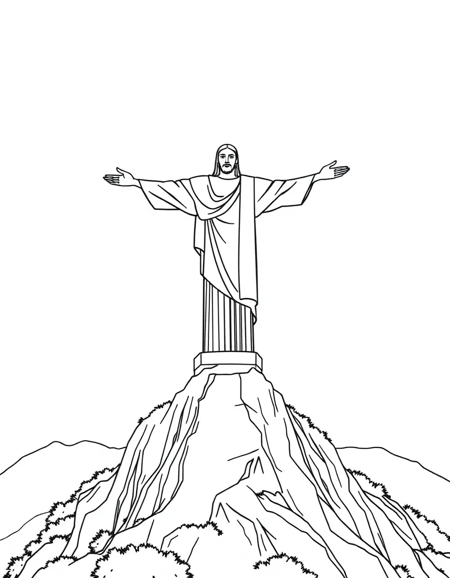 (Brazil) The Christ the Redeemer statue with arms outstretched atop Corcovado Mountain