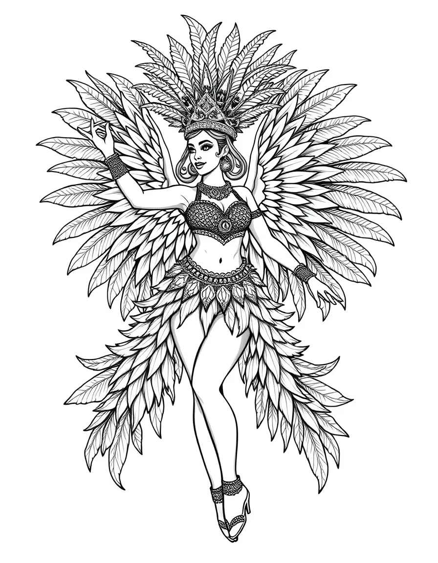 (Brazil) A samba dancer in a vibrant Carnival costume with feathers and sequins
