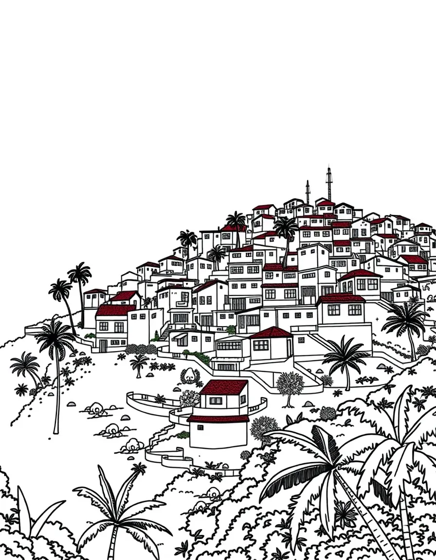 (Brazil) Colorful houses on a hillside in a Brazilian favela community