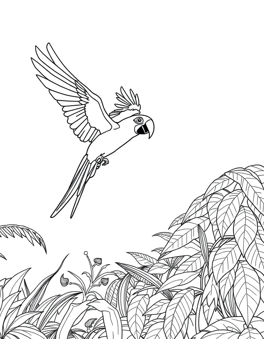 (Brazil) A pair of macaw parrots flying over the rainforest canopy